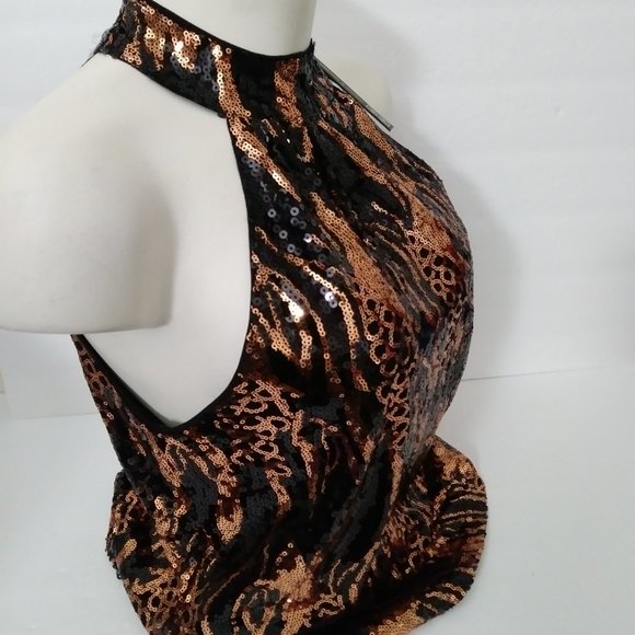 Cable & Gauge Black Gold Sequin Halter Top XS - Picture 12 of 13